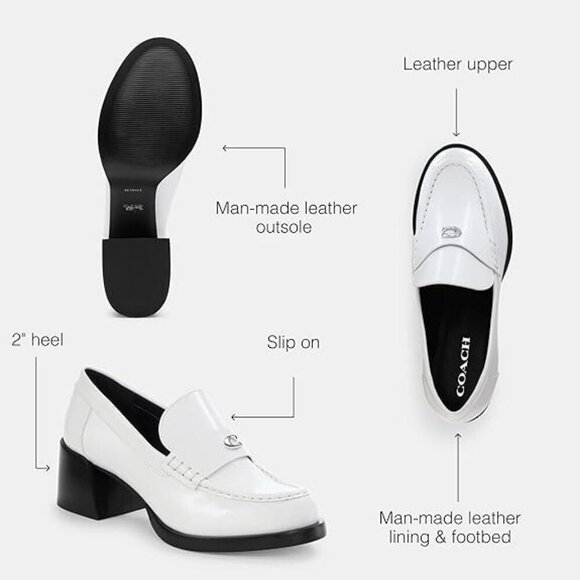Coach Women's Size 10 Optic White Natalie Leather Loafer Shoes 2" Block Heel - Picture 3 of 4